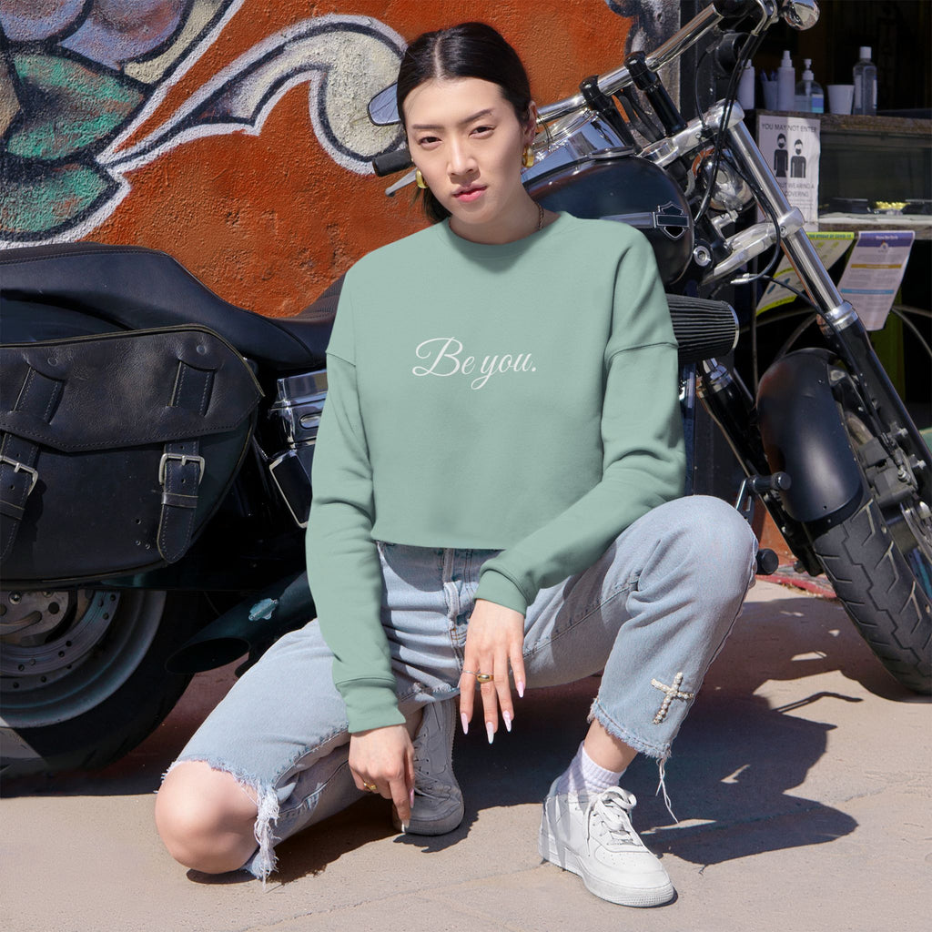 Women's Cropped Crew- White writing